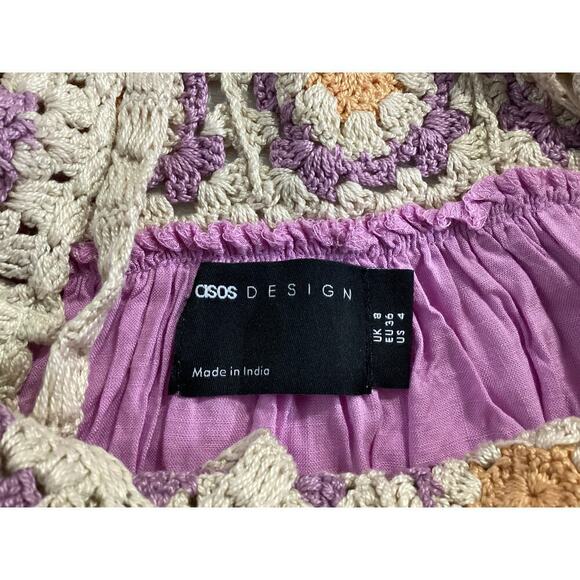 ASOS crochet mini sundress flowy purple top size 4 - Picture 5 of 7